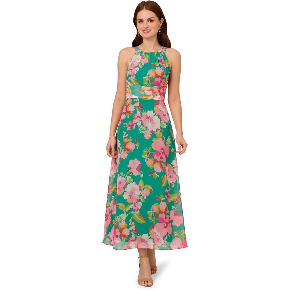 imageAdrianna Papell Womens Floral Chiffon Halter DressGreen Multi