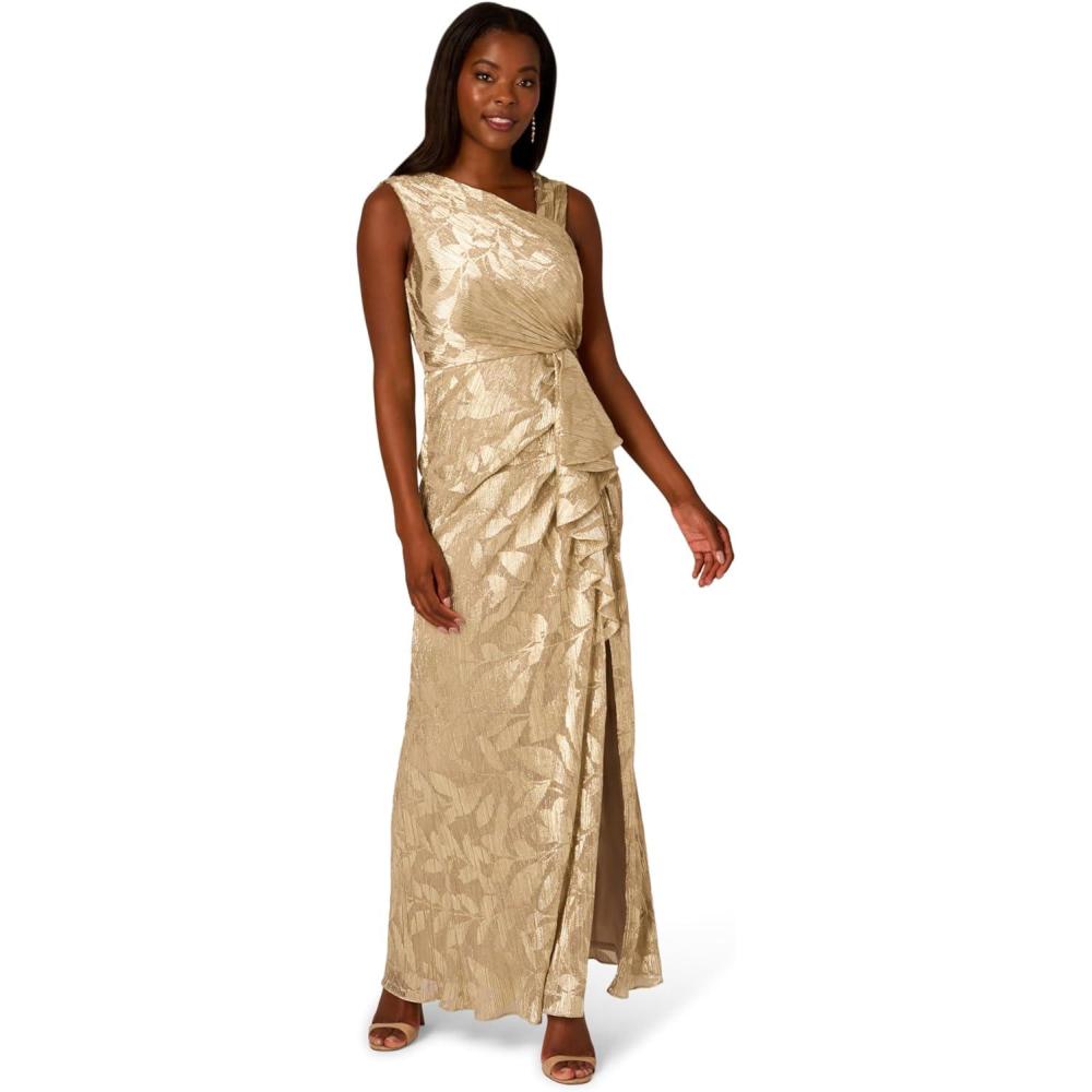 imageAdrianna Papell Womens Foil Asymmetric GownChampagneGold