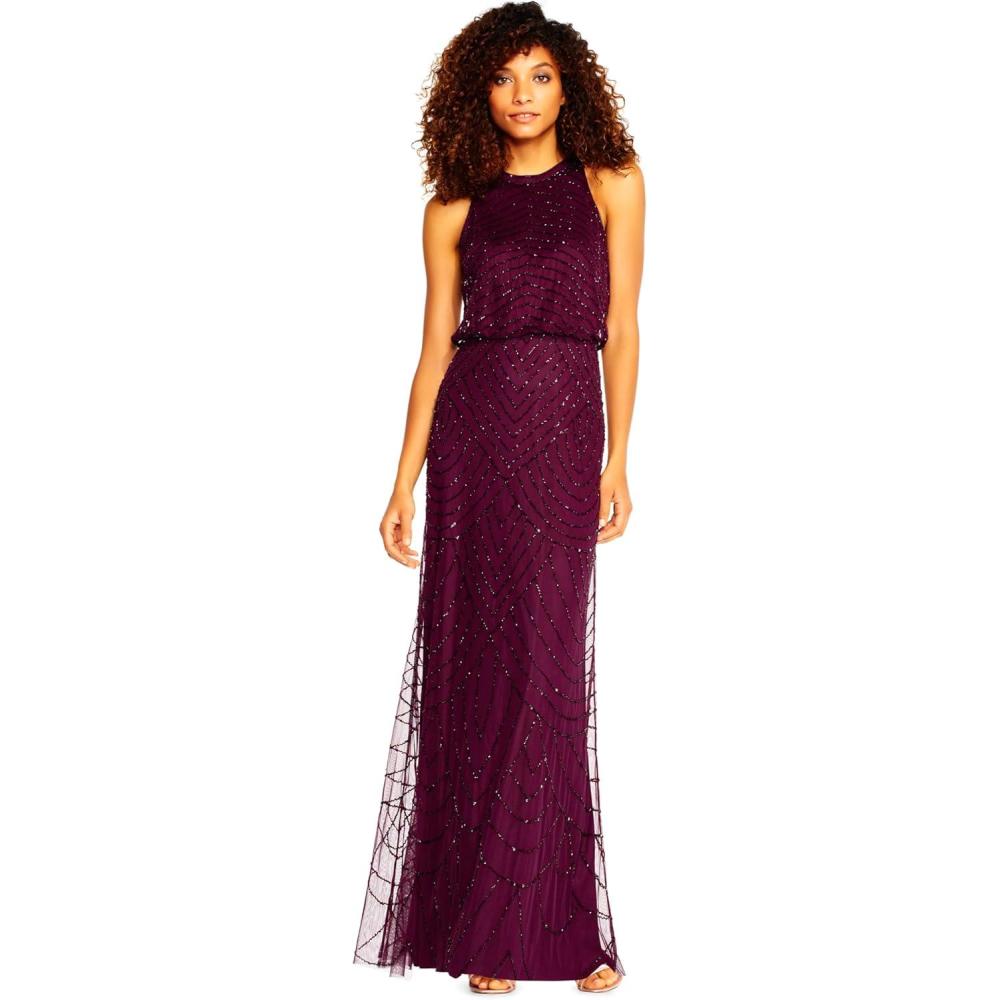 imageAdrianna Papell Womens Halter Blouson Beaded GownCassis