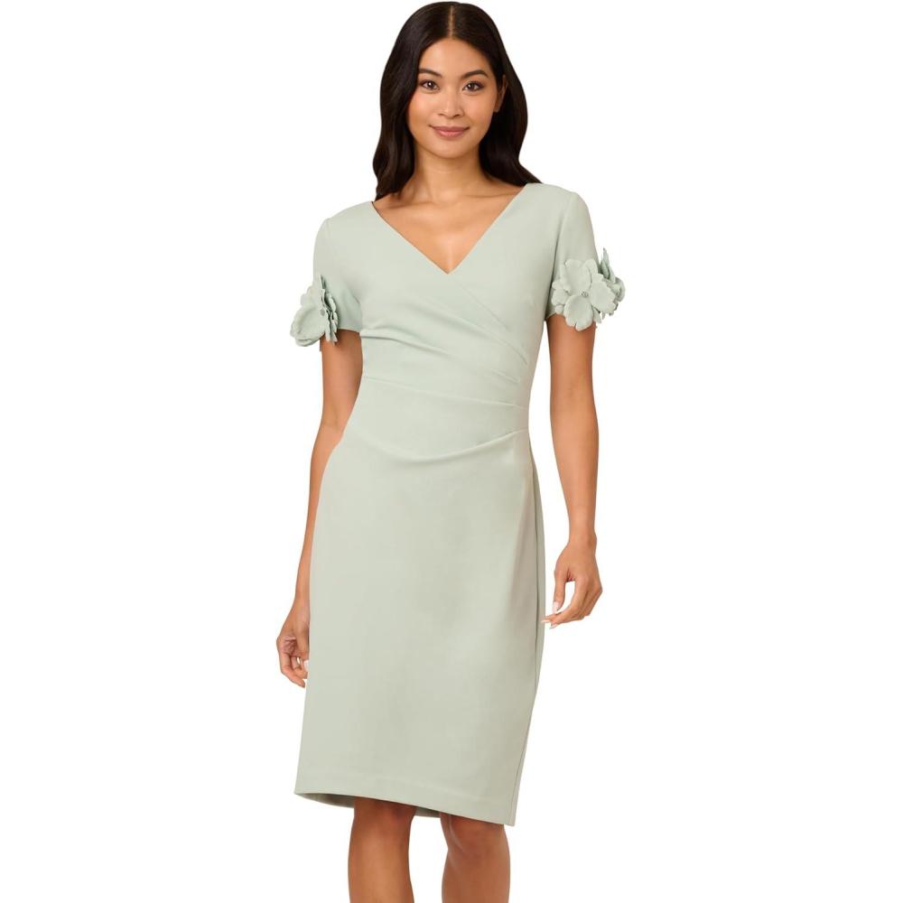 imageAdrianna Papell Womens Knit Crepe Short DressIcy Sage