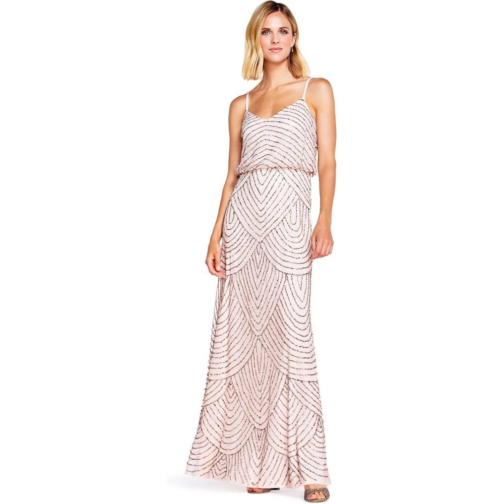 imageAdrianna Papell Womens Long Blouson DressBlushGold