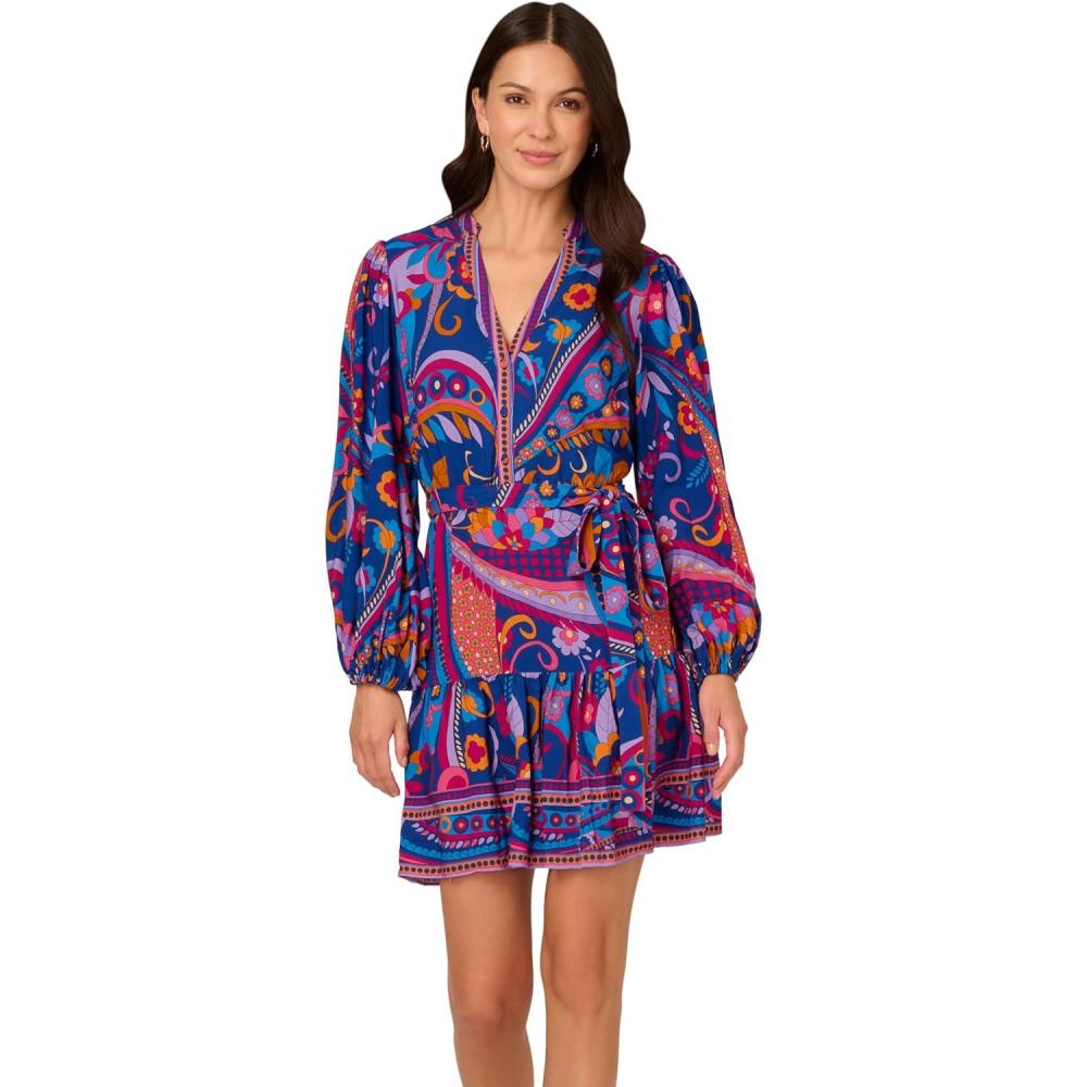 imageAdrianna Papell Womens Printed Short DressBlue Multi