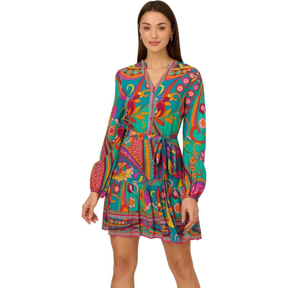 imageAdrianna Papell Womens Printed Short DressTeal Multi