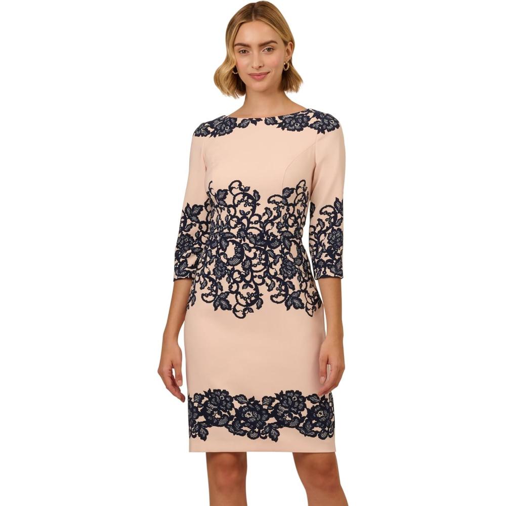 imageAdrianna Papell Womens Scroll Lace Short DressBlushNavy