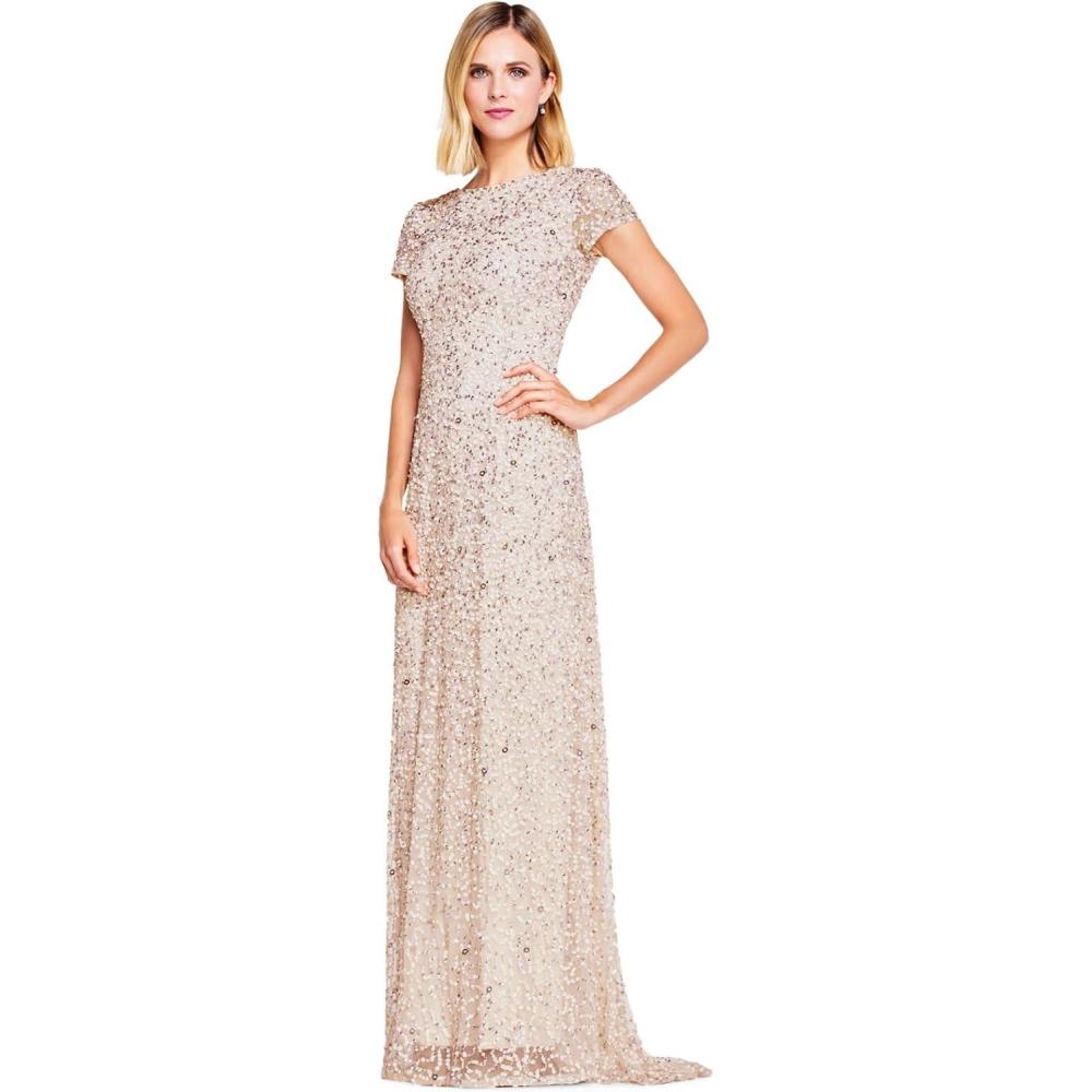 imageAdrianna Papell Womens ShortSleeve All Over Sequin GownBlush