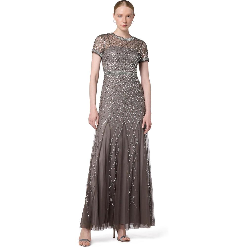 imageAdrianna Papell Womens ShortSleeve Grid Beaded GownLead