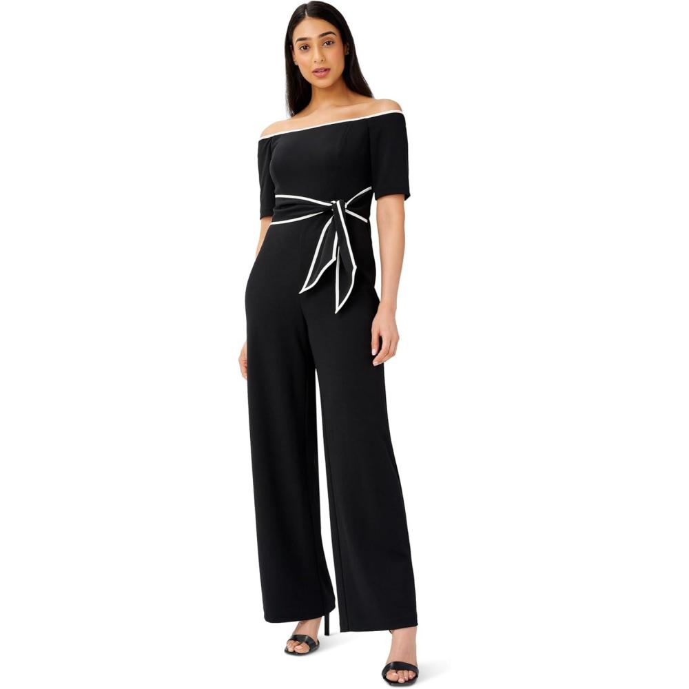 imageAdrianna Papell womens Knit Crepe Tie JumpsuitBlack