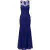 Adrianna Papell Women’s Bead Mesh Long Dress(Dark Blue Violet)