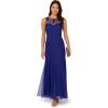 Adrianna Papell Women’s Bead Mesh Long Dress(Dark Blue Violet)