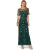Adrianna Papell Women’s Bead Mesh Long Dress(Green/Gold)