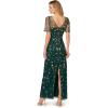 Adrianna Papell Women’s Bead Mesh Long Dress(Green/Gold)