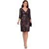 Adrianna Papell Women’s Beaded V-Neck Short Dress(Navy/Rosegold)