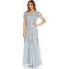 Adrianna Papell Womens Floral Beaded Godet Gown(Blue Heather)