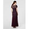Adrianna Papell Womens Floral Beaded Godet Gown(Night Plum)