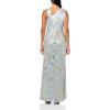 Adrianna Papell Womens Foil Asymmetric Gown(Light Blue/Gold)