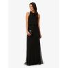 Adrianna Papell Womens Halter Blouson Beaded Gown(Black/Black)