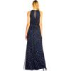 Adrianna Papell Womens Halter Blouson Beaded Gown(Navy)