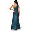 Adrianna Papell Womens One Shoulder Jacquard Gown(Cobalt/Teal)
