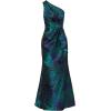 Adrianna Papell Womens One Shoulder Jacquard Gown(Cobalt/Teal)