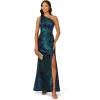 Adrianna Papell Womens One Shoulder Jacquard Gown(Cobalt/Teal)