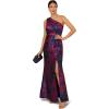 Adrianna Papell Womens One Shoulder Jacquard Gown(Navy/Orchid)