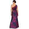 Adrianna Papell Womens One Shoulder Jacquard Gown(Navy/Orchid)