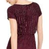 Adrianna Papell Women’s One Size Boat Neck Short Sleeve Blouson Beaded Gown(Cassis)