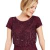 Adrianna Papell Women’s One Size Boat Neck Short Sleeve Blouson Beaded Gown(Cassis)