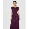 Adrianna Papell Womens Short-Sleeve All Over Sequin Gown(Cabernet)