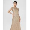 Adrianna Papell Womens Short-Sleeve All Over Sequin Gown(Champagne/Gold)