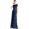 Adrianna Papell Womens Short-Sleeve All Over Sequin Gown(Deep Blue)