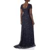 Adrianna Papell Womens Short-Sleeve All Over Sequin Gown(Navy)
