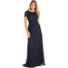 Adrianna Papell Womens Short-Sleeve All Over Sequin Gown(Navy)