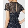 Adrianna Papell Women’s Short-Sleeve Grid Beaded Gown(Navy)
