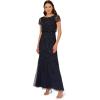 Adrianna Papell Jasmine Beaded Blouson Gown with Sheer Short Sleeves