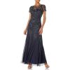 Adrianna Papell Womens Floral Beaded Godet Gown(Blue)