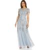 Adrianna Papell Womens Floral Beaded Godet Gown(Blue Heather)