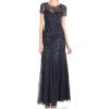 Adrianna Papell Womens Floral Beaded Godet Gown(Twilight)