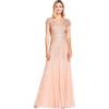 Adrianna Papell Women’s Long Beaded V-Neck Dress with Cap Sleeves and Waistband(Blush)