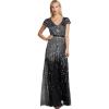 Adrianna Papell Women’s Long Beaded V-Neck Dress with Cap Sleeves and Waistband(Gunmetal)