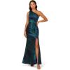 Adrianna Papell Womens One Shoulder Jacquard Gown(Cobalt/Teal)