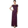 Adrianna Papell Womens Short-Sleeve All Over Sequin Gown(Cabernet)