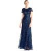 Adrianna Papell Womens Short-Sleeve All Over Sequin Gown(Deep Blue)