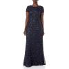 Adrianna Papell Womens Short-Sleeve All Over Sequin Gown(Navy)