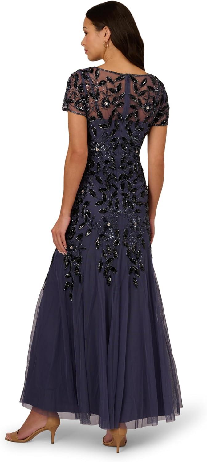 imageAdrianna Papell Womens Bead Long Dress with GodetsSmoky Peri