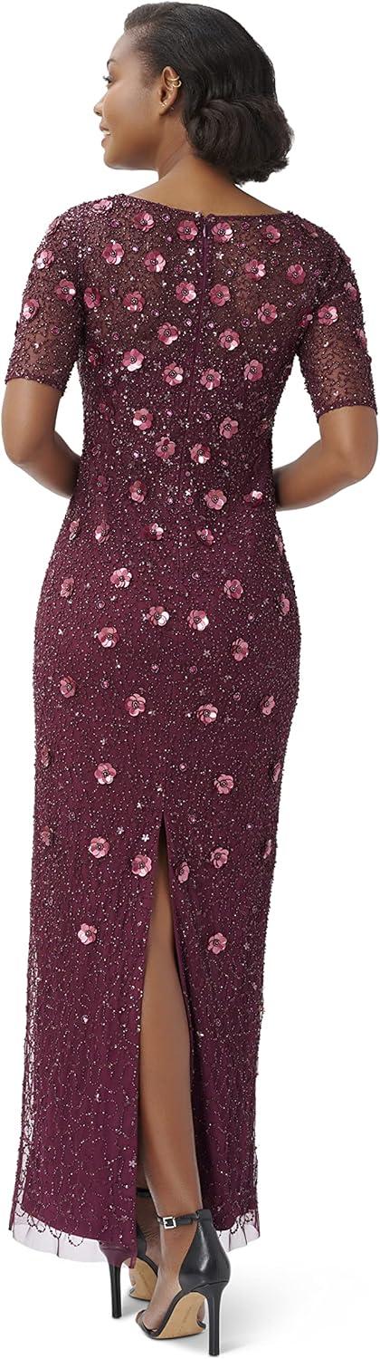 imageAdrianna Papell Womens Beaded Long 3D Floral DressCassis