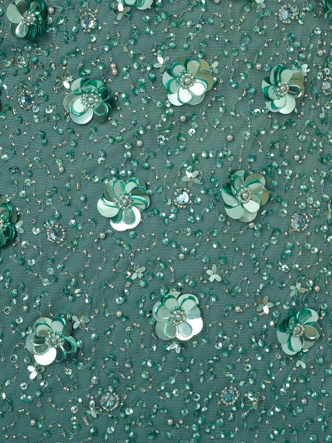 imageAdrianna Papell Womens Beaded Long 3D Floral DressGreen Slate