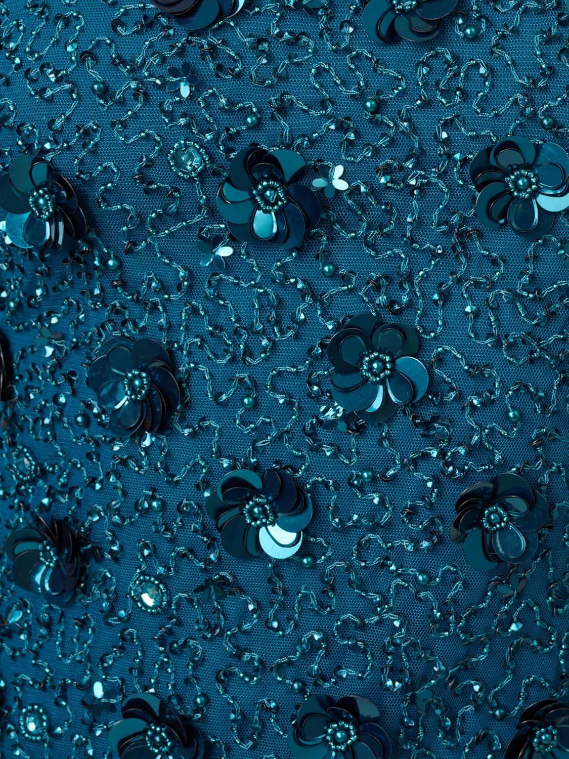 imageAdrianna Papell Womens Beaded Long 3D Floral DressTeal Sapphire