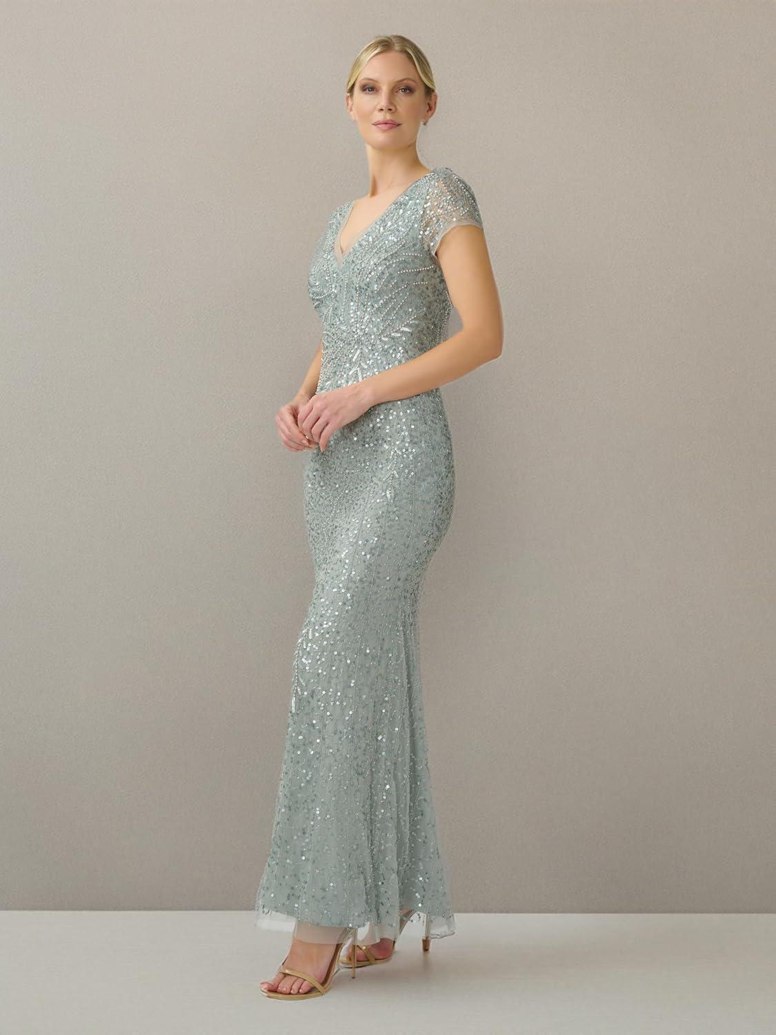 imageAdrianna Papell Womens Beaded Mermaid GownSpecial Occasion DressFrosted Sage