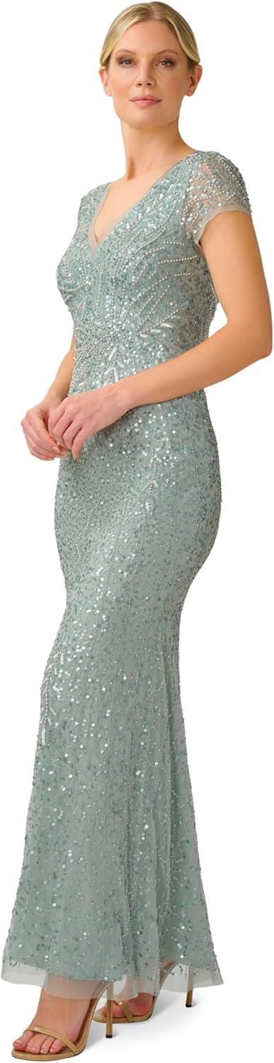 imageAdrianna Papell Womens Beaded Mermaid GownSpecial Occasion DressFrosted Sage